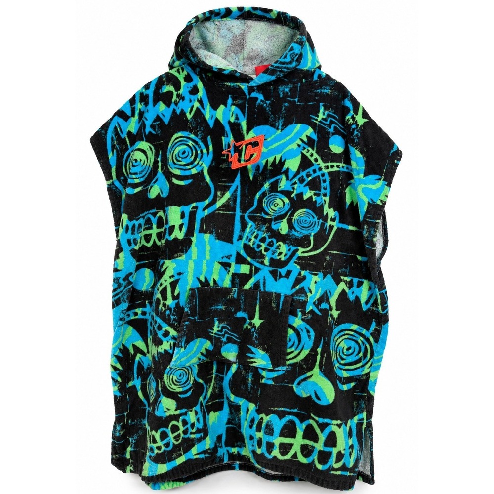 Creatures of Leisure Youth Surf Poncho Hooded Towel Skull Print Blue Green OSFM